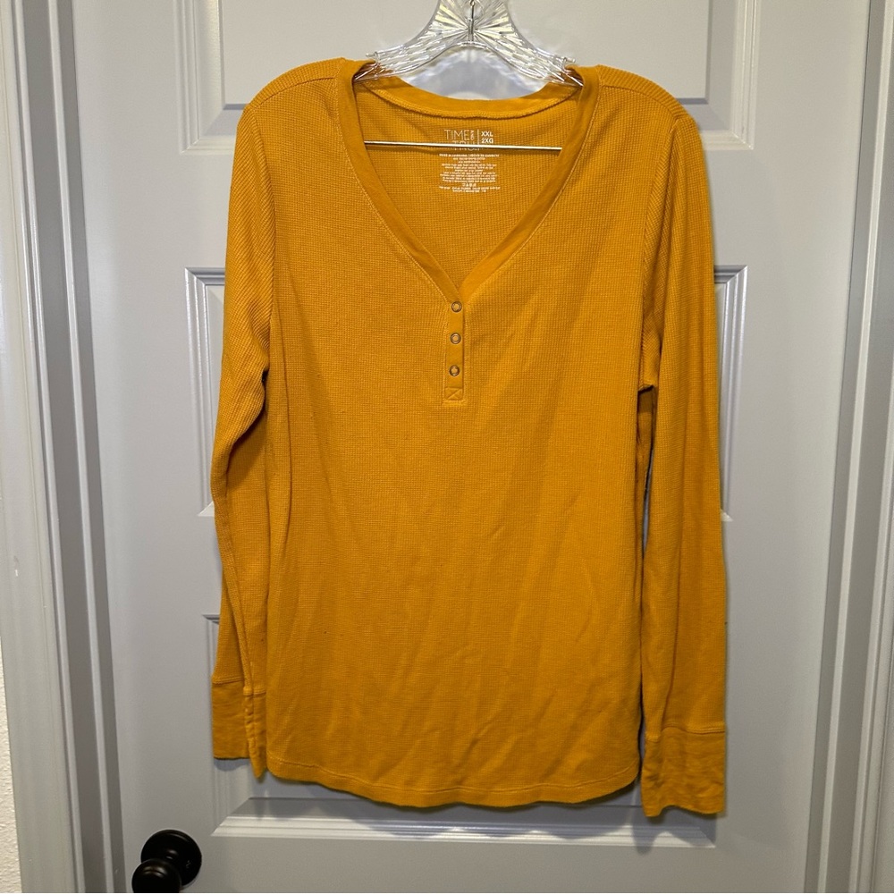 Time & Tru Mustard Yellow V Neck Long Sleeve Thermal Top size XXL